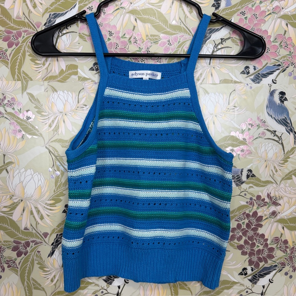 Adyson Parker Kids Tank Top with Blue, Green, and White Stripes
